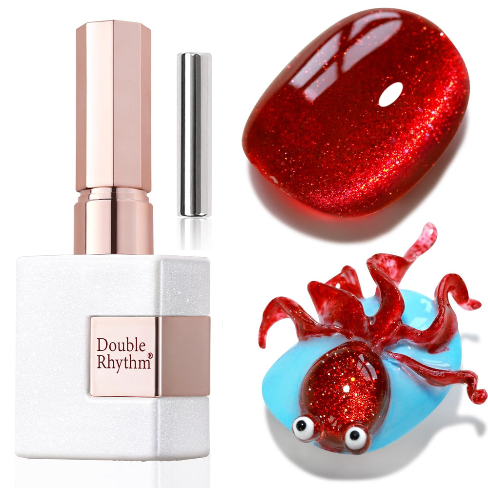 Double Rhythm front bottle showing red glitter and salon-quality shine