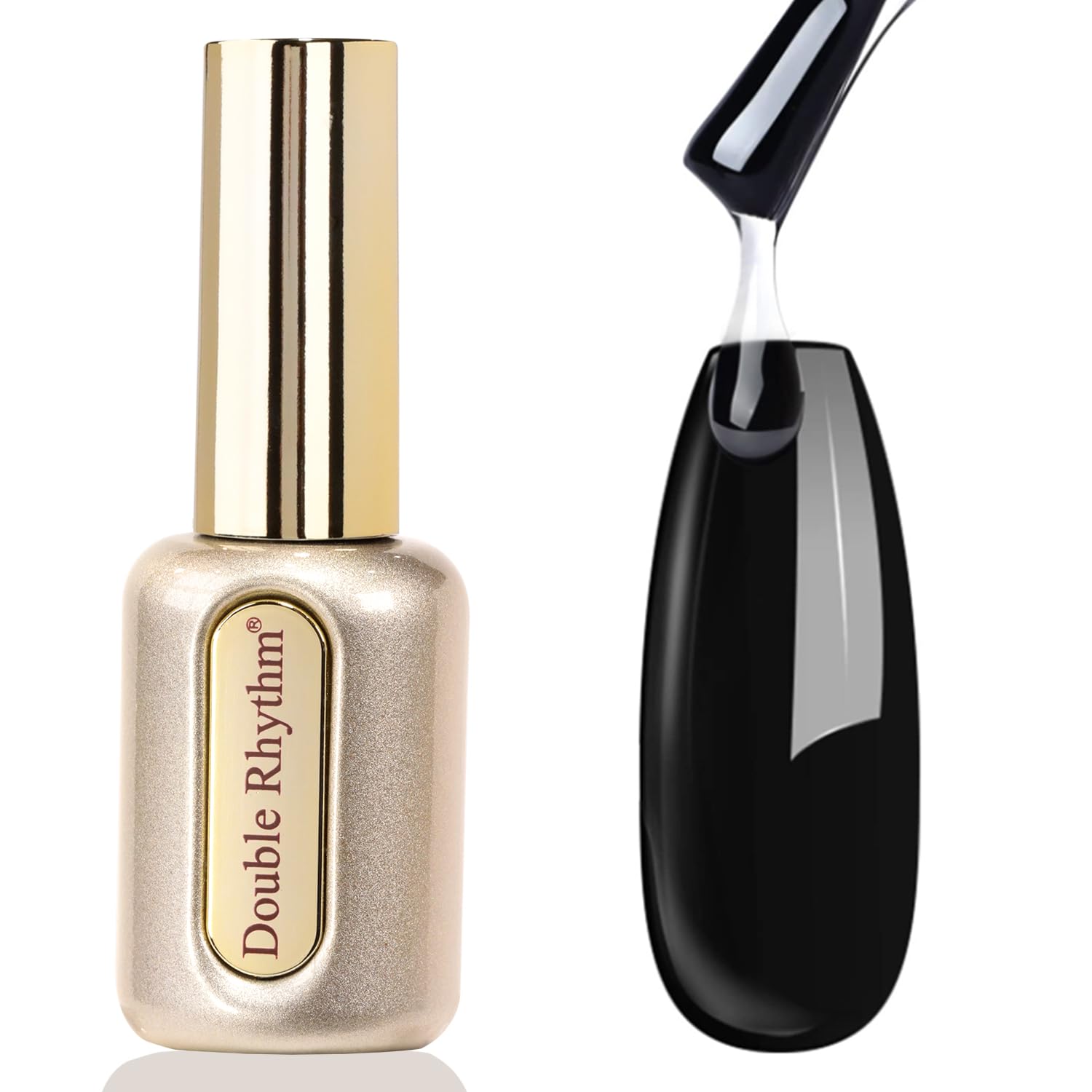 Double Rhythm front bottle clear top coat showing compact travel size and branding
