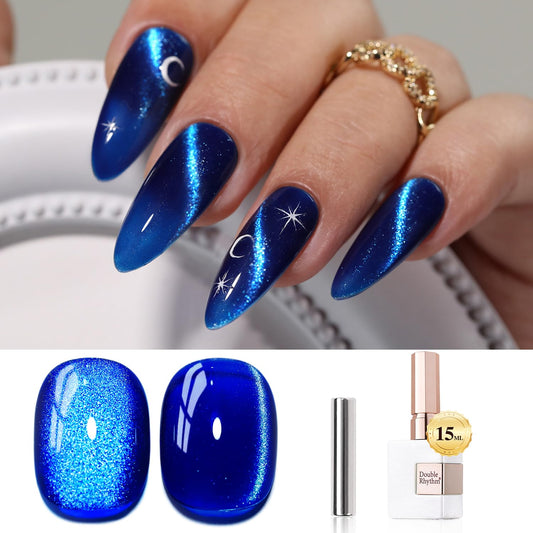 Double Rhythm front bottle shot showing cat-eye holographic finish and easy application benefit