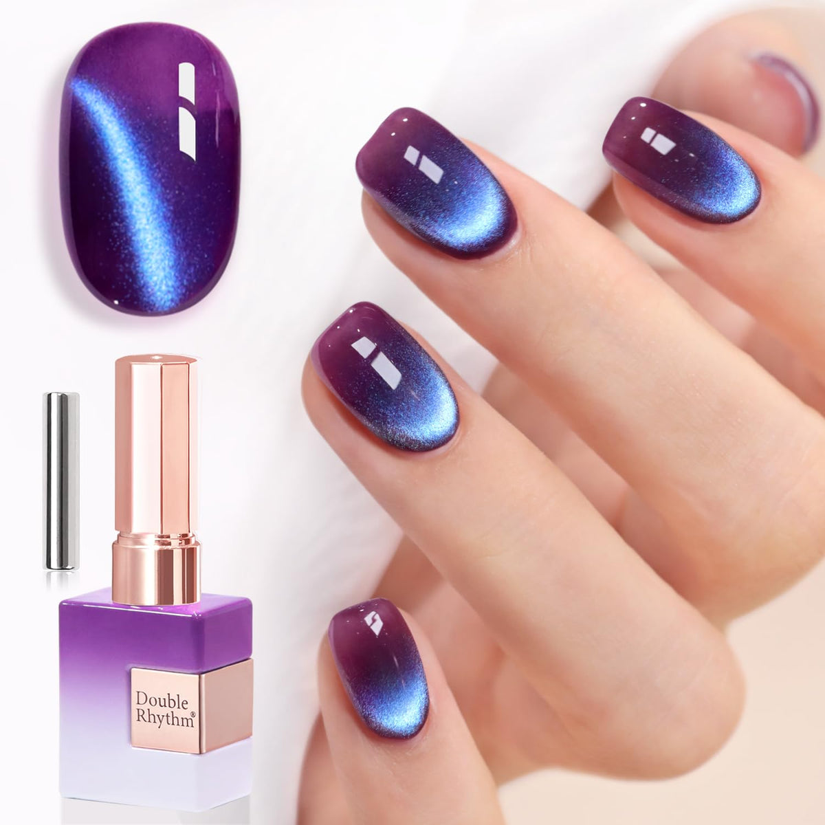 Double Rhythm front packaging showing navy purple gel polish and benefits