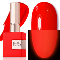 Double Rhythm front packaging showing neon red bottle for vibrant manicures