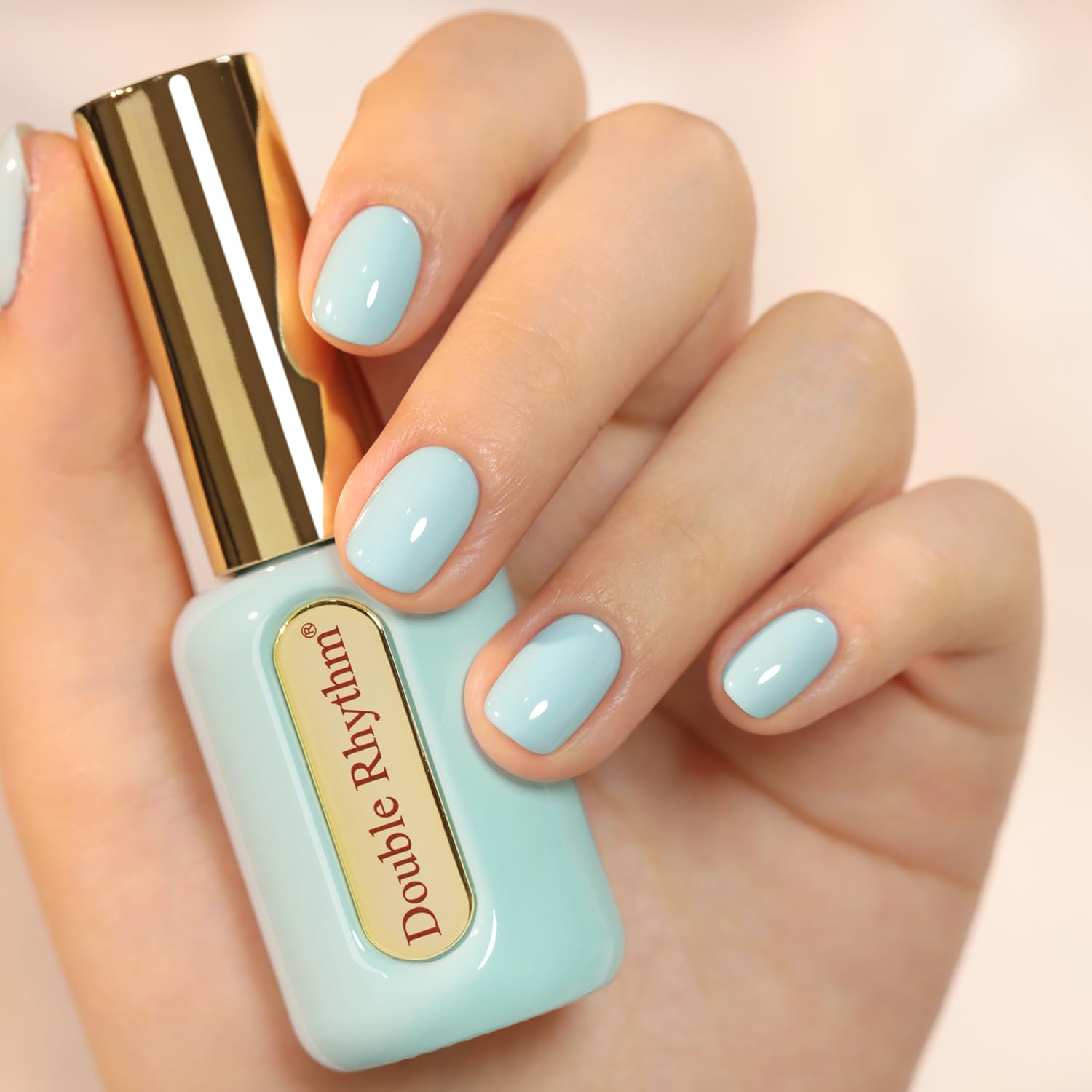 Double Rhythm front bottle view showing pastel blue color and gold cap benefit easy identification