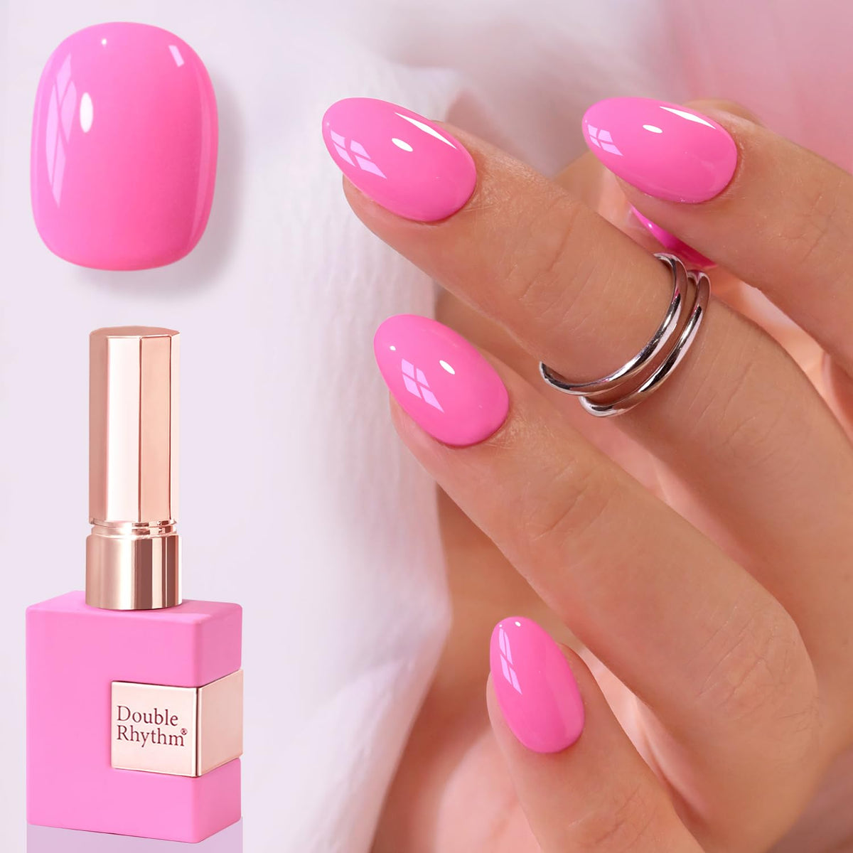 Double Rhythm bottle front showing translucent pink and easy shade selection