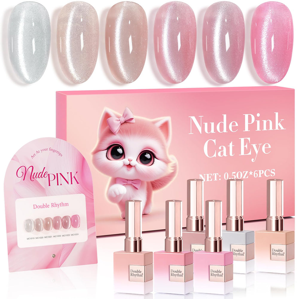 Double Rhythm front packaging showing six identical bottles and shimmer finish benefit