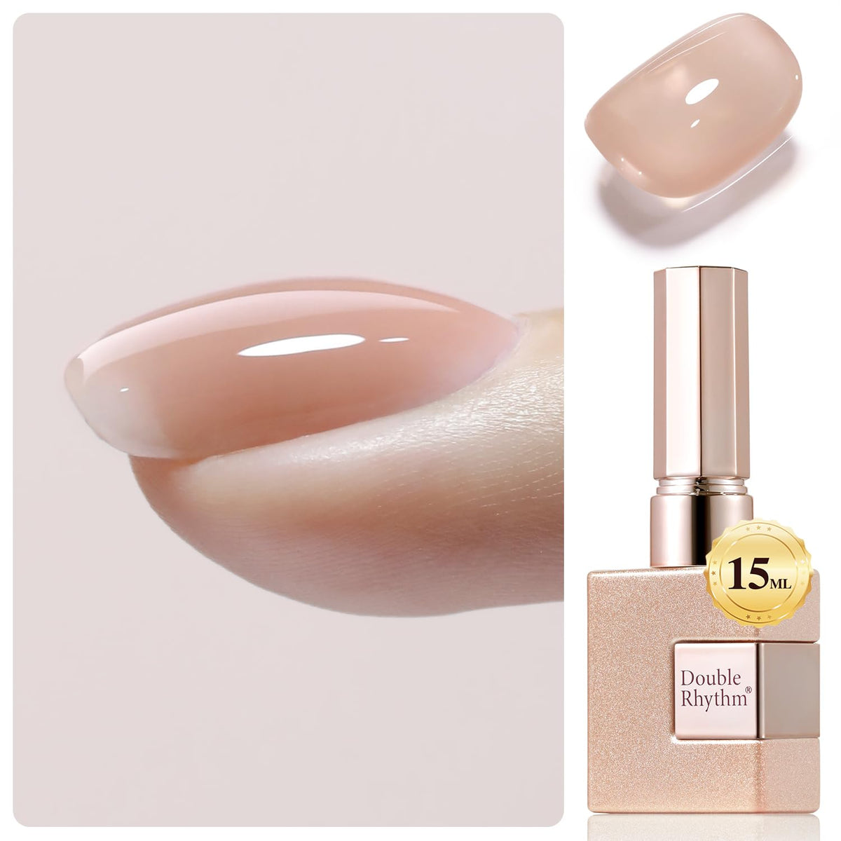 Double Rhythm front packaging showing 15ml bottle and light nude gel benefits