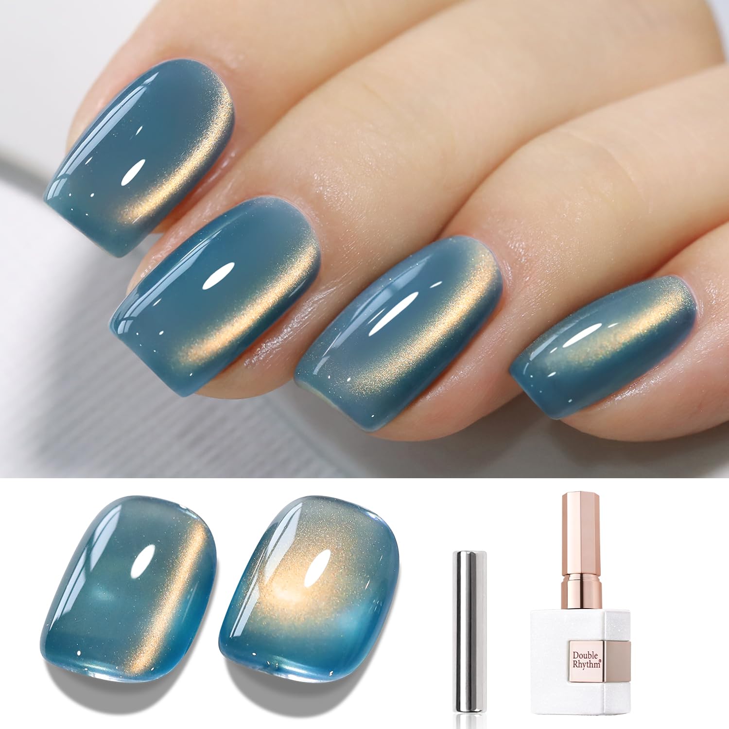 Double Rhythm front packaging showing 15ml bottle and teal shimmer benefits