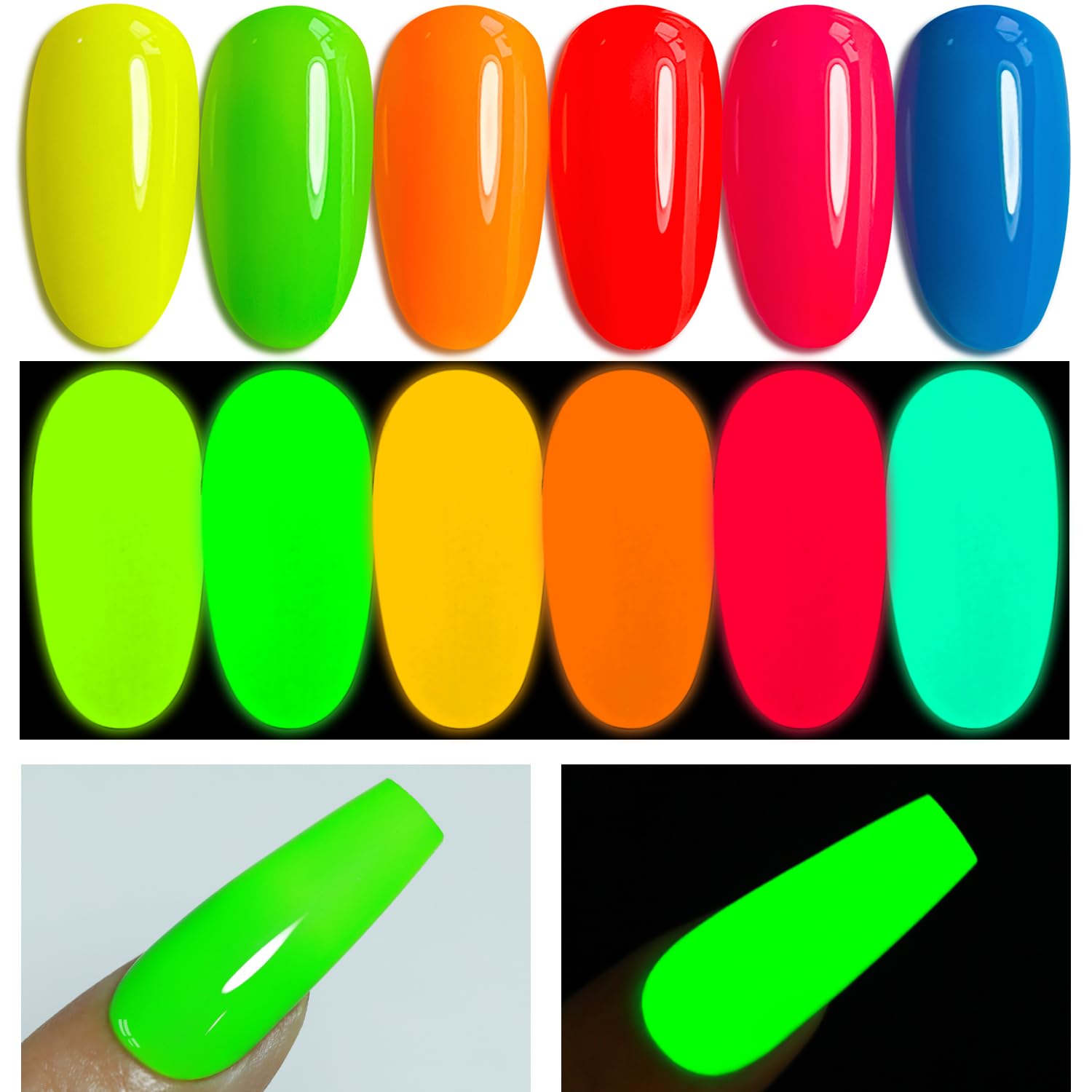 Double Rhythm front packaging showing six neon bottles and kit benefit