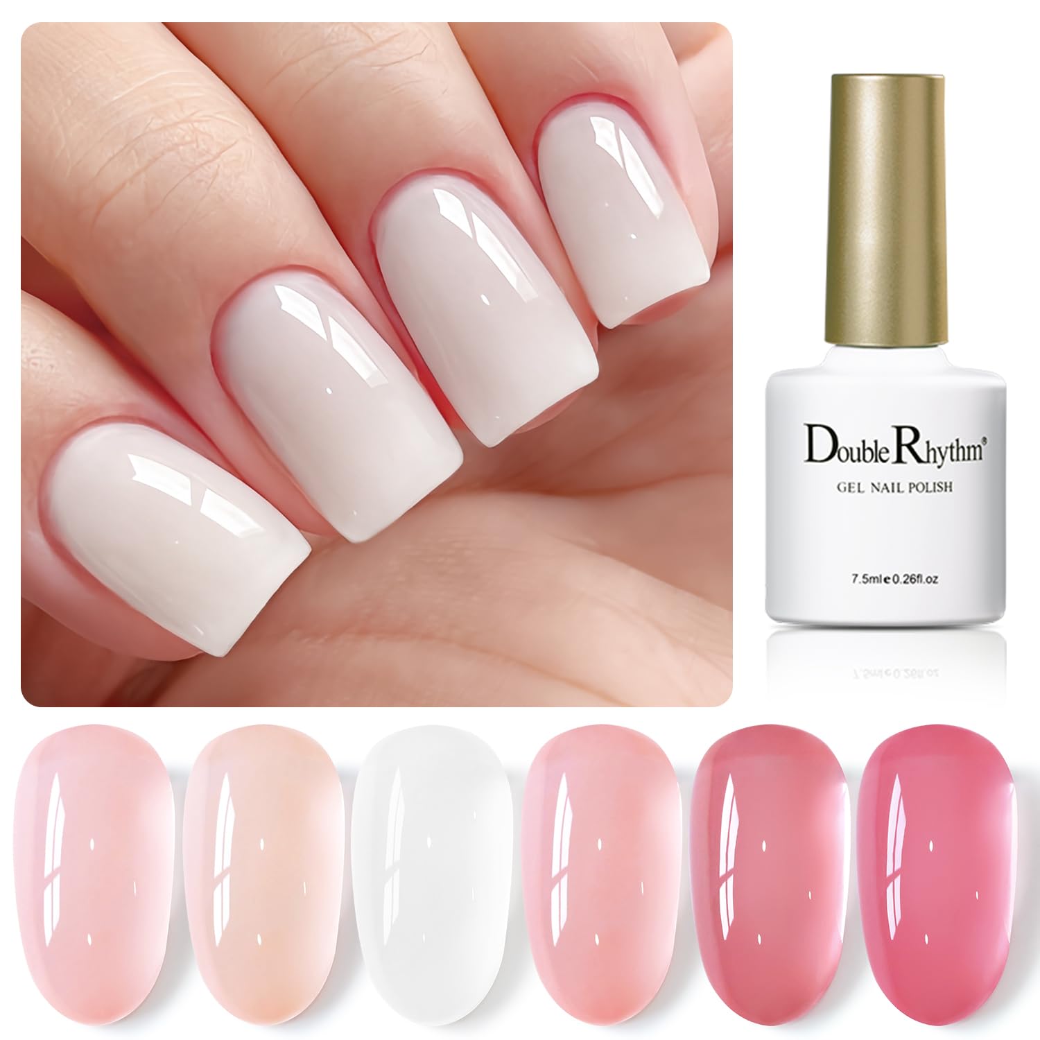 Double Rhythm front packaging showing six pastel gel bottles and kit benefits