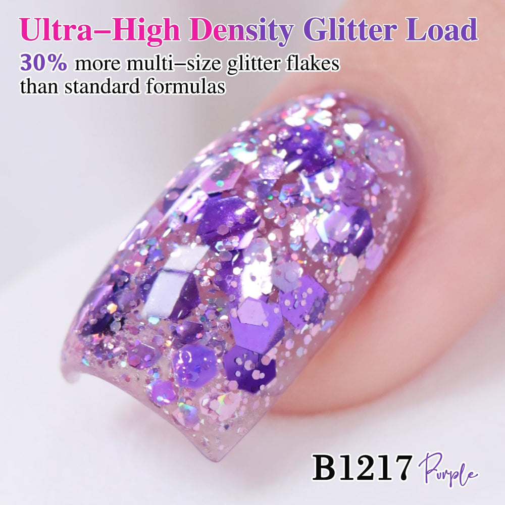 Double Rhythm close-up of glitter gel texture showing sparkle dispersion