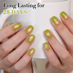 Double Rhythm nails with glossy top coat showing durable high-shine benefit