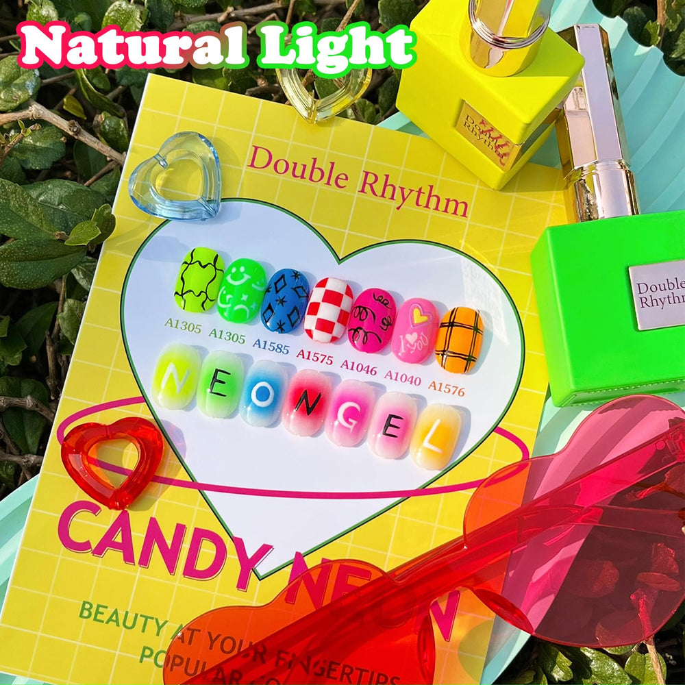 Double Rhythm in-use manicure photo of hands applying neon gel for salon-style DIY results