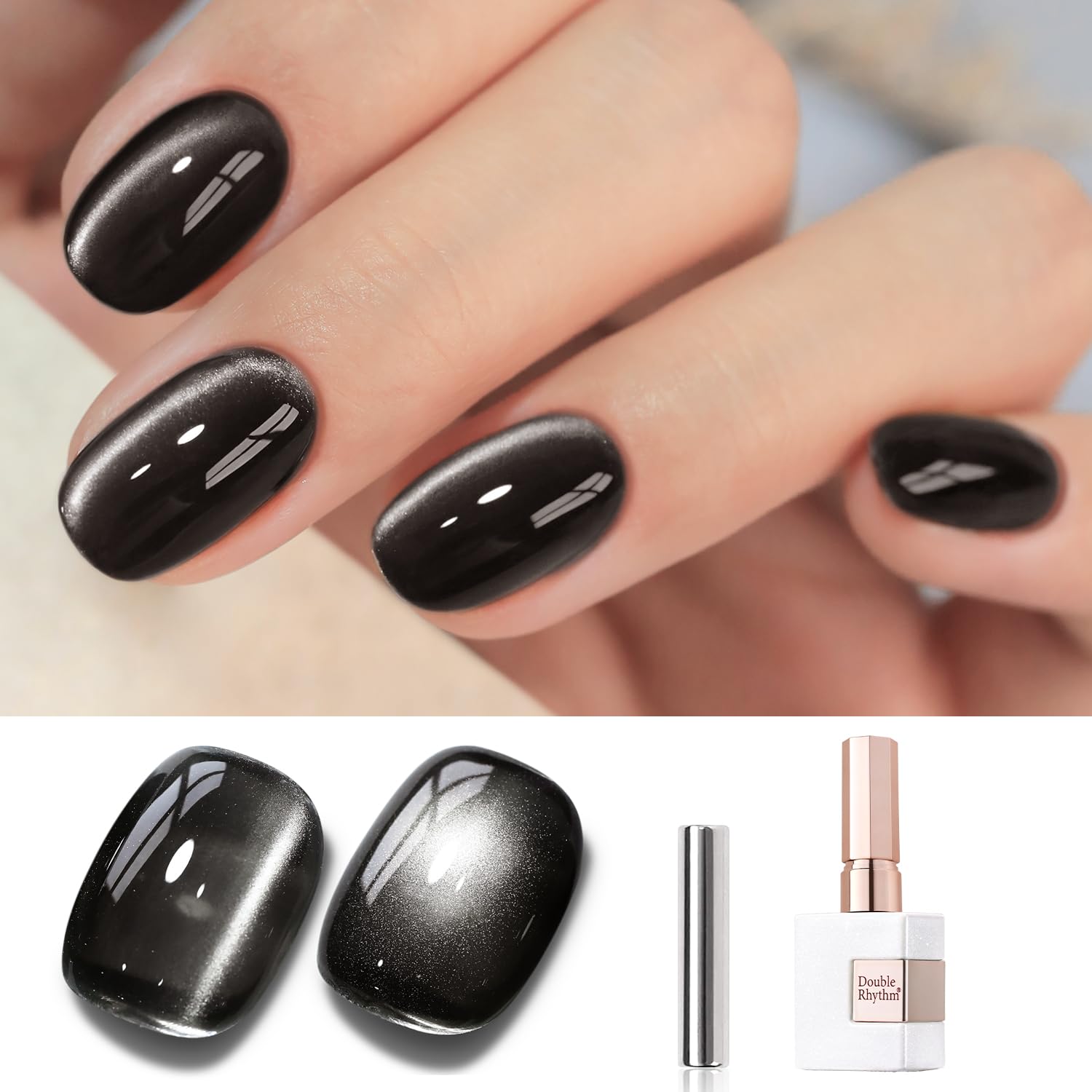 Double Rhythm bottle front view showing jelly black polish and brand