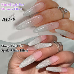 Layered Double Rhythm glitter over colored polish for depth and sparkle