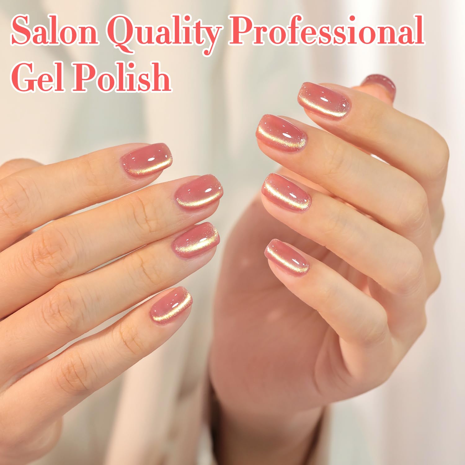 Double Rhythm hand wearing manicure in evening light showing shimmer and benefit of event-ready look