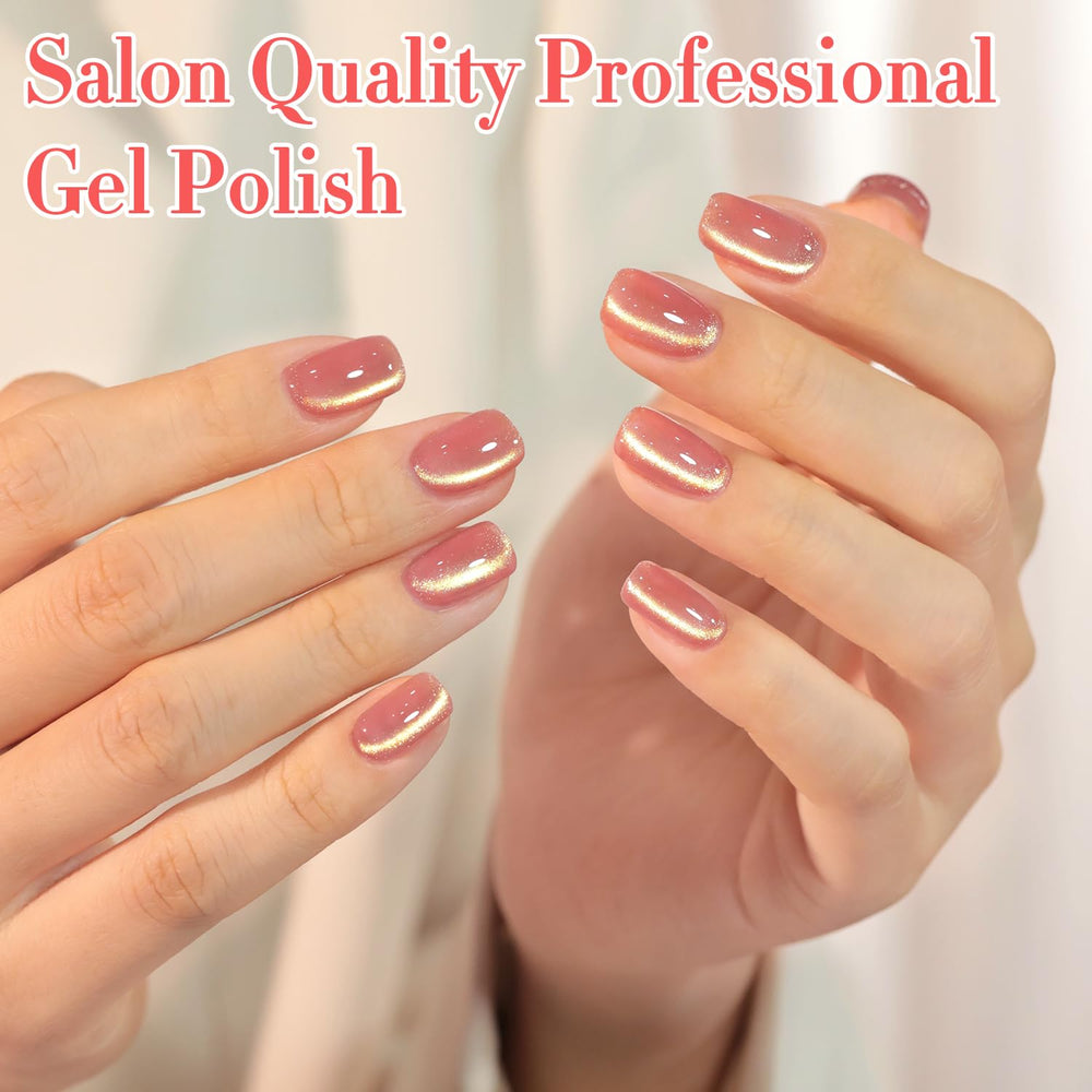 Double Rhythm hand wearing manicure in evening light showing shimmer and benefit of event-ready look