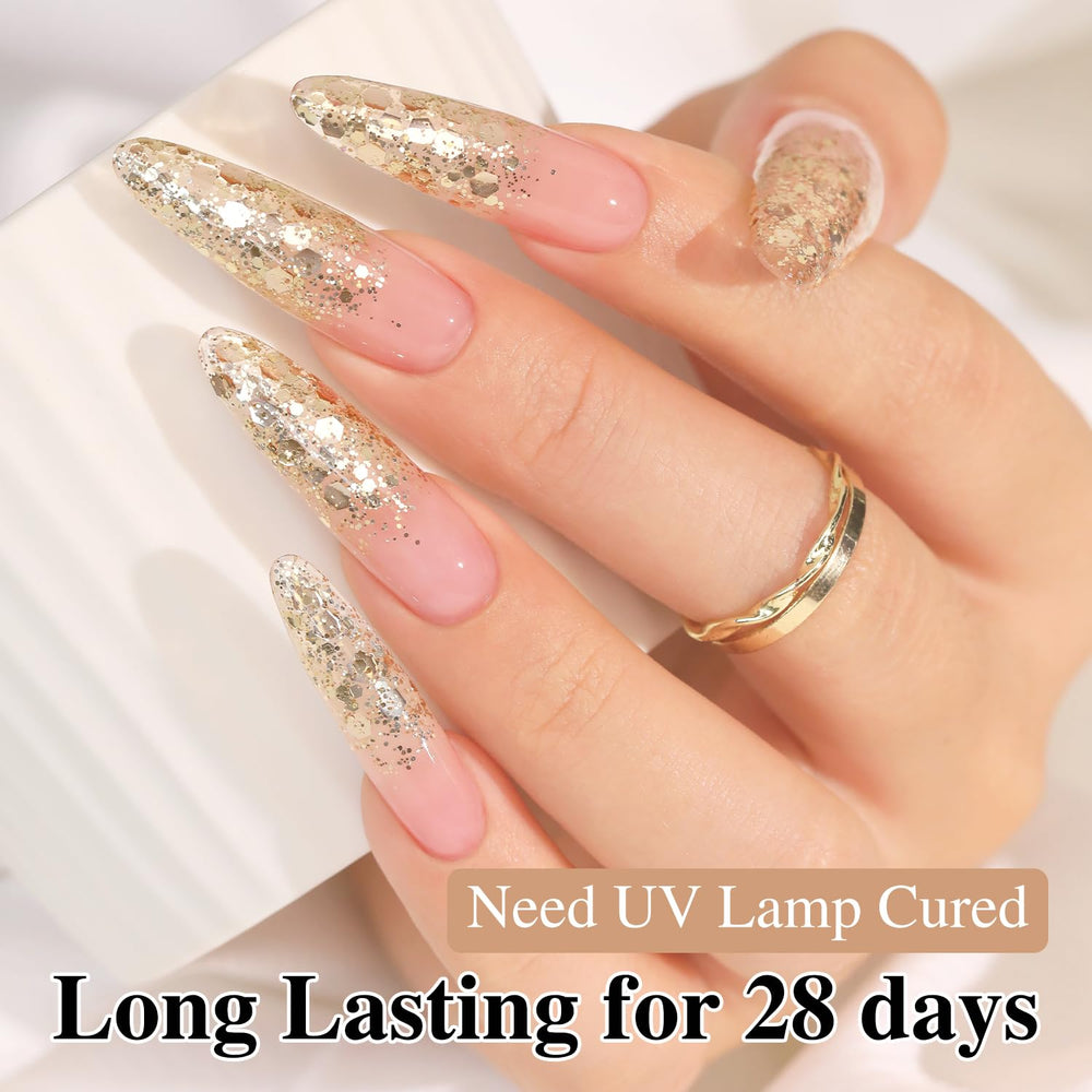 Double Rhythm manicure on hands at party scene showing eye-catching sparkle for special occasions