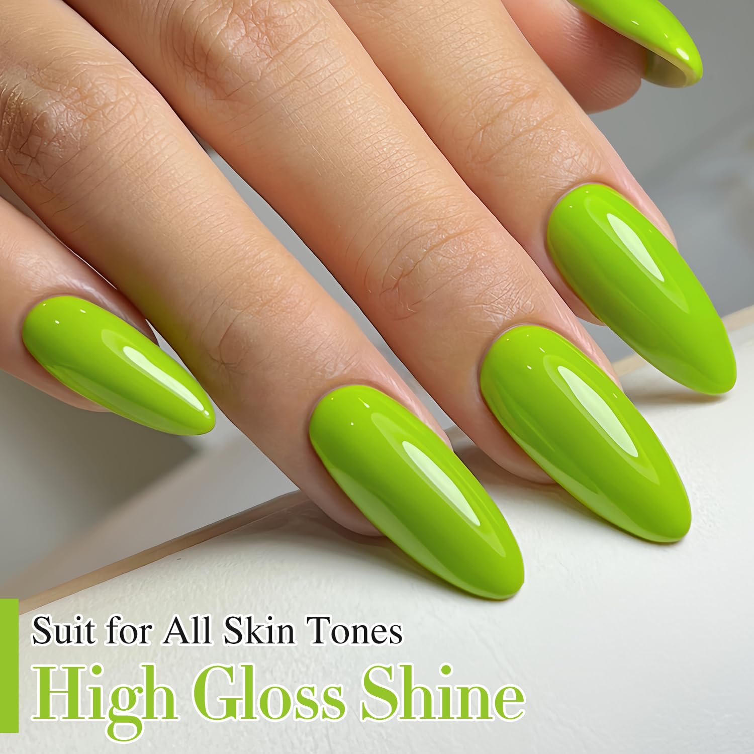 Double Rhythm manicure in lifestyle setting showing wearable light green salon look