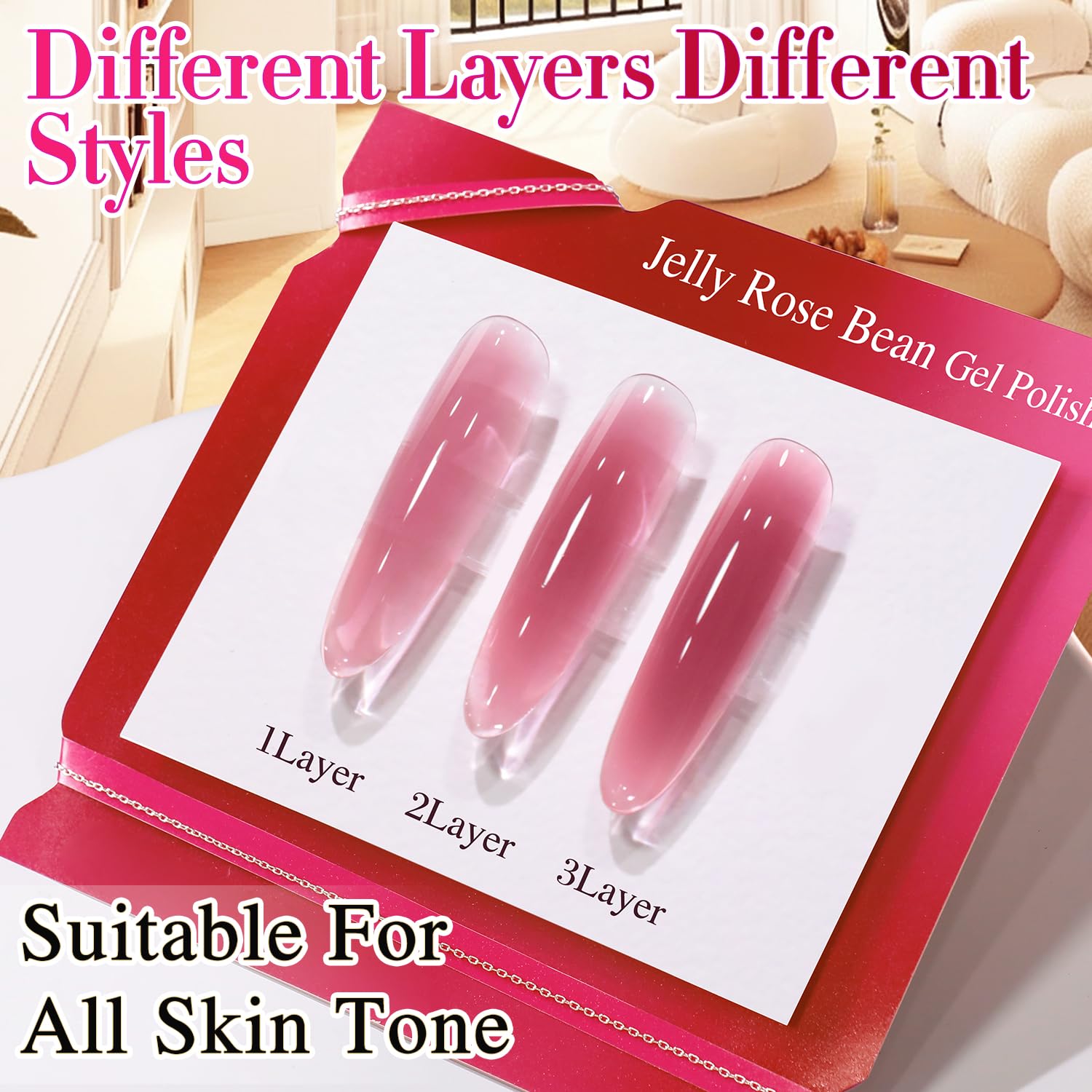 Double Rhythm swatch strip showing sheer one-coat to layered color transition