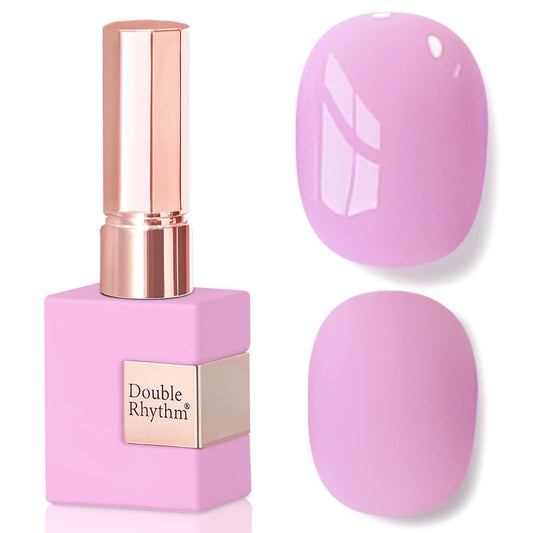 Double Rhythm front bottle shot showing lilac snow gel and glossy finish benefit