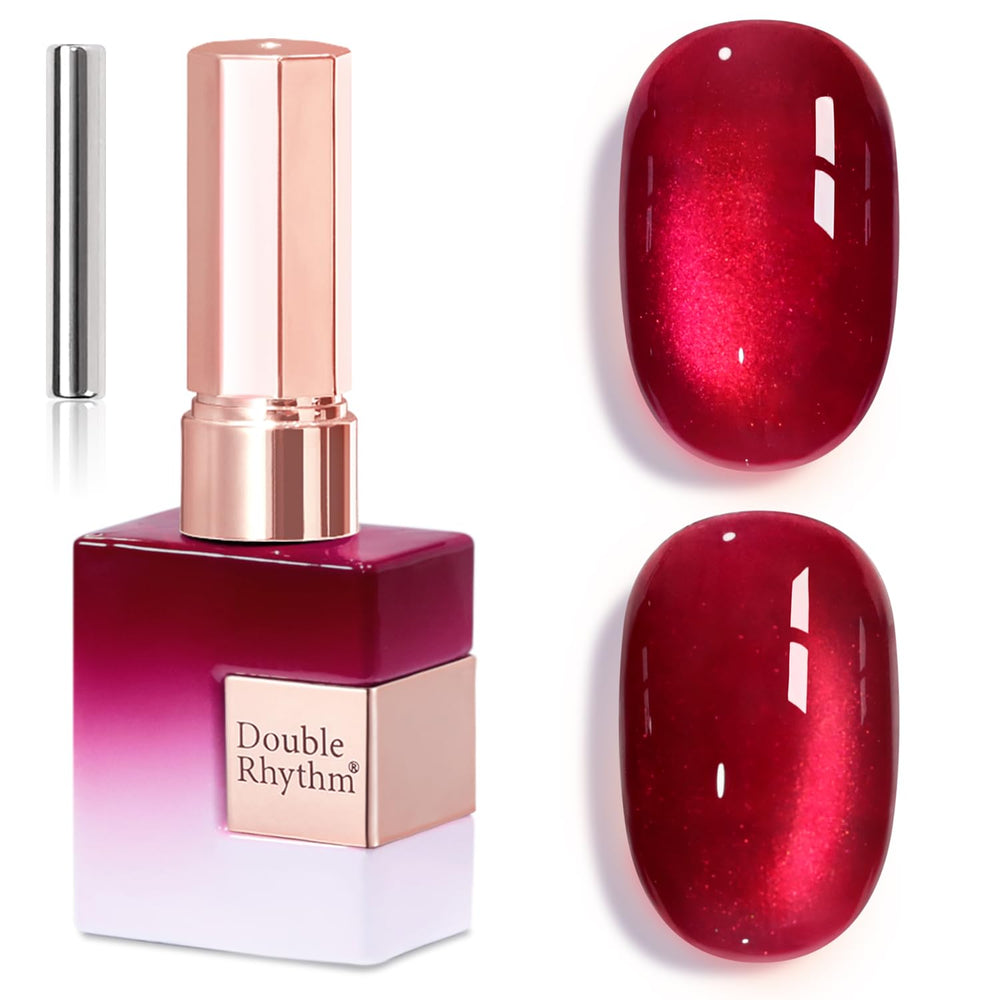 Double Rhythm front bottle showing magic burgundy color and shimmer, ideal for eye-catching nails