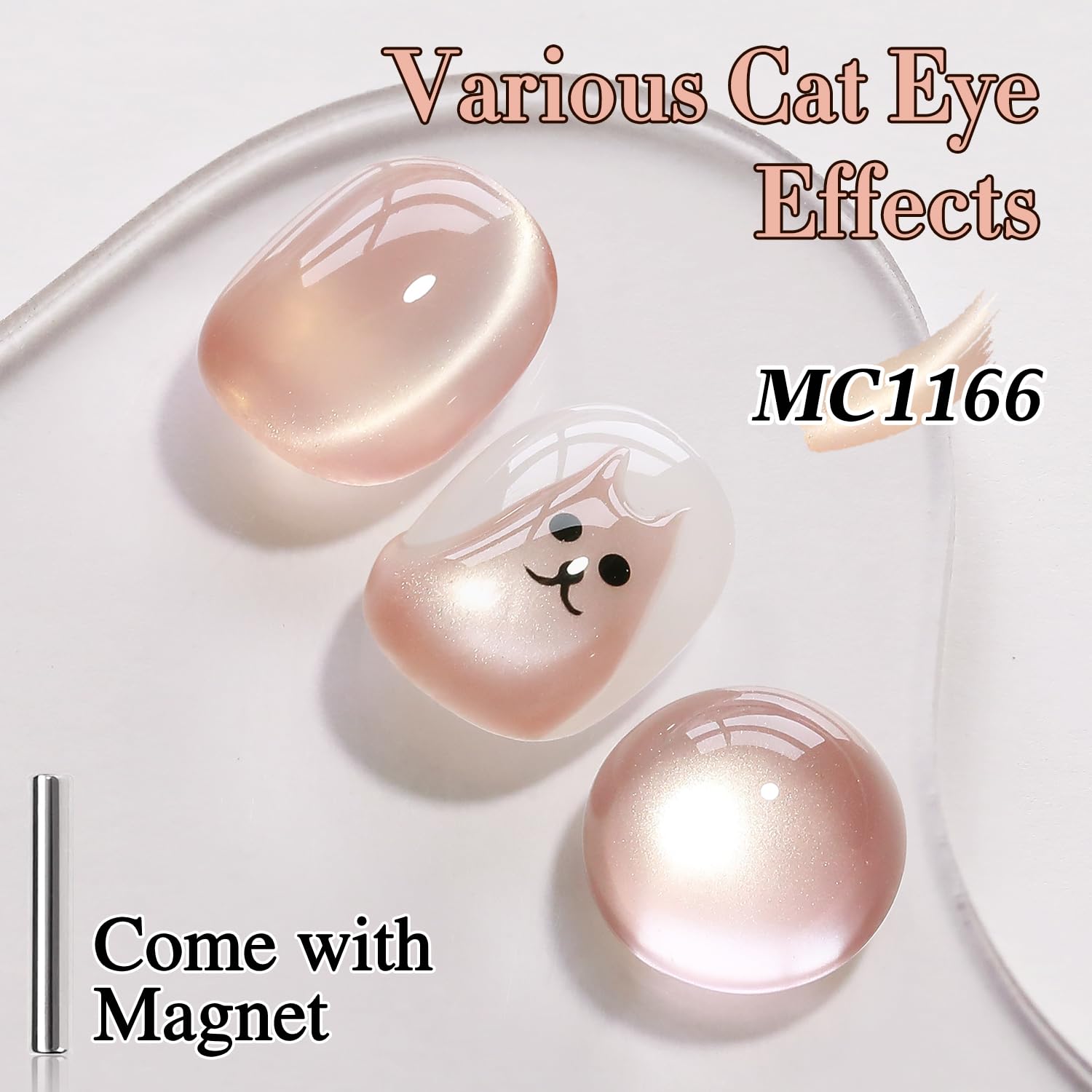 Double Rhythm magnet held over wet polish forming cat-eye stripe for striking detail