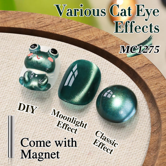 Double Rhythm magnet detail held above polish to form cat eye shimmer effect