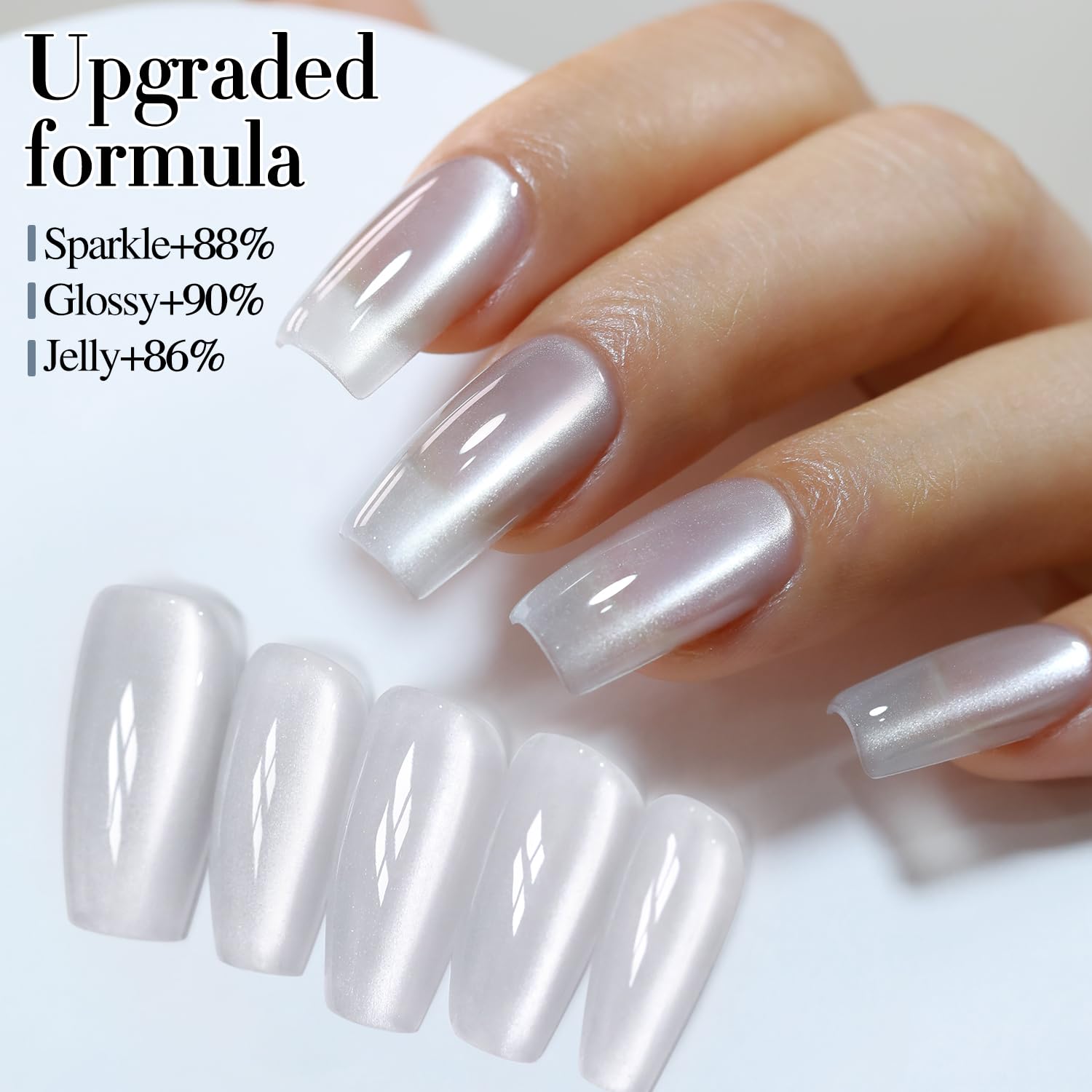 Double Rhythm magnet held above wet polish showing cat-eye shimmer and directional effect