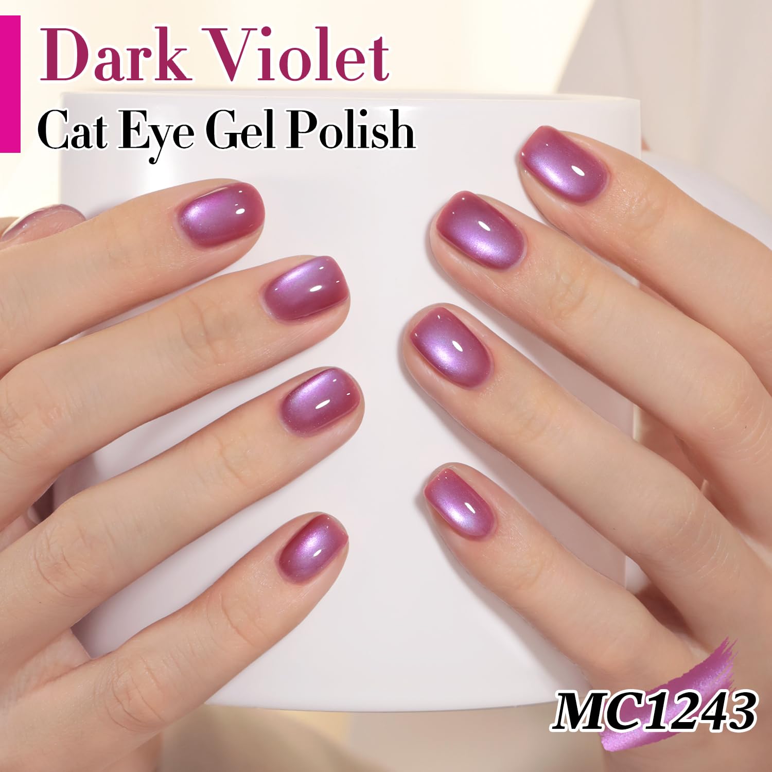 Double Rhythm magnet held over wet polish creating cat-eye stripe to show technique benefit