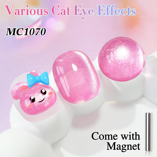 Double Rhythm polish magnetizing on nail, demonstrating cat-eye shimmer for striking manicure