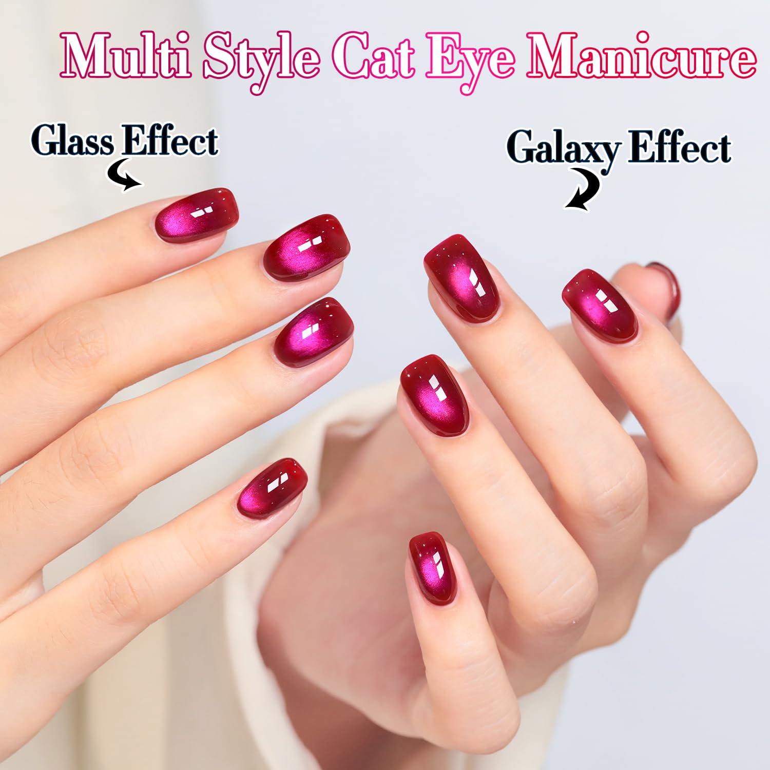 Double Rhythm magnet held above polish showing cat-eye shimmer, demonstrates effect control
