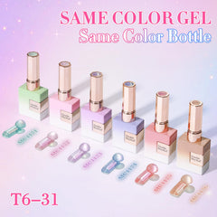 Double Rhythm six identical bottles lined up showing supply for multiple manicures benefit