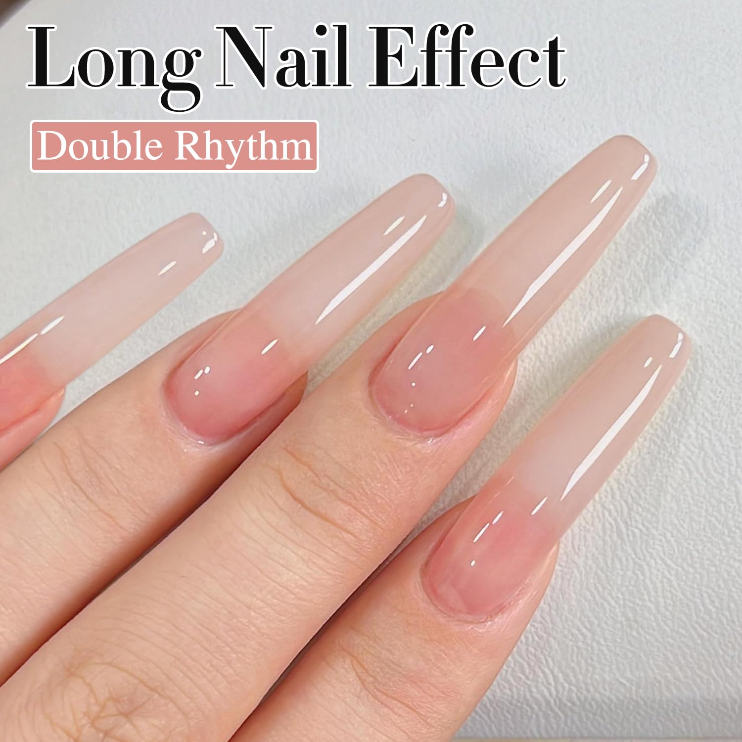 Double Rhythm applied on nail showing glossy, natural-looking finish