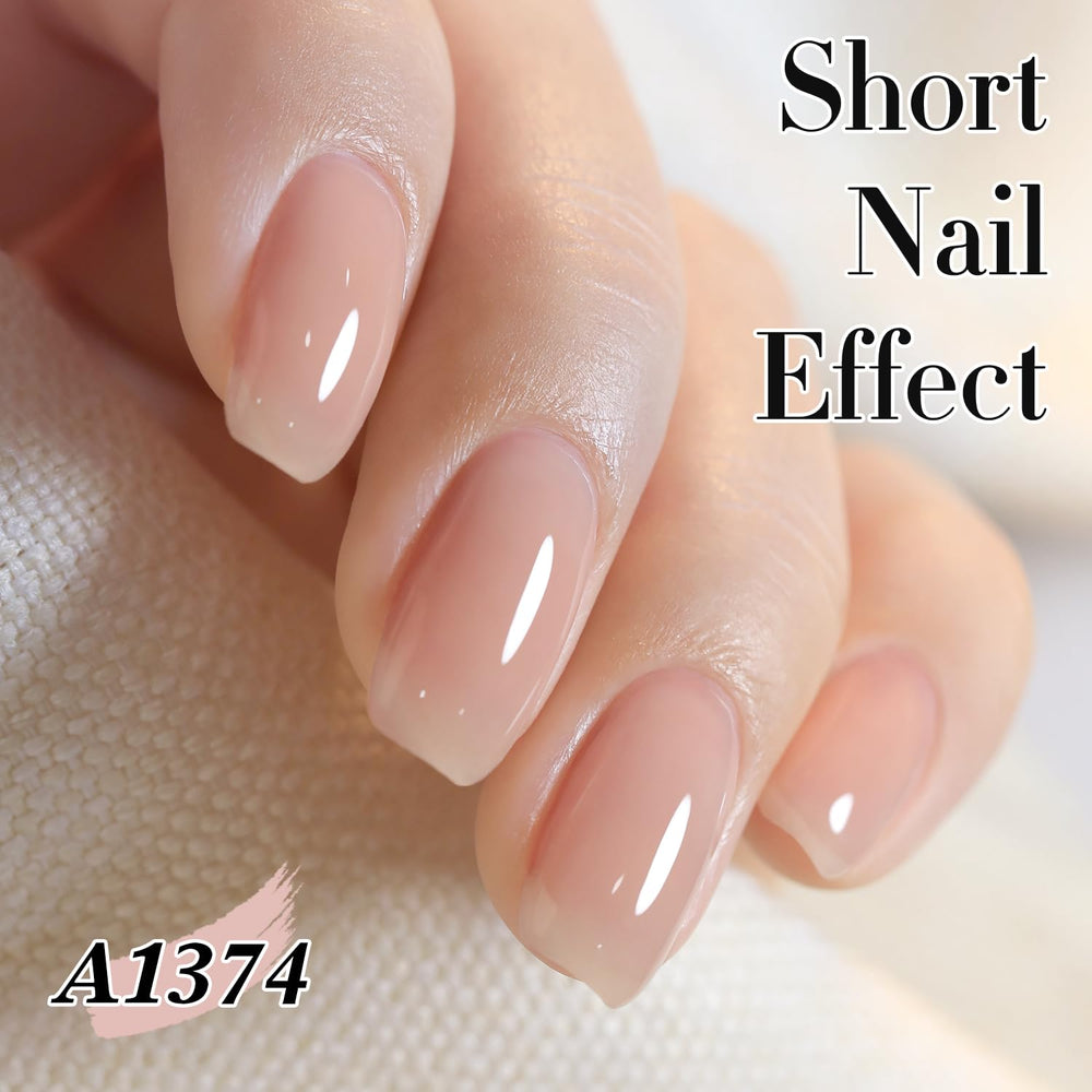 Double Rhythm brush stroke of milky pink jelly polish demonstrating smooth application