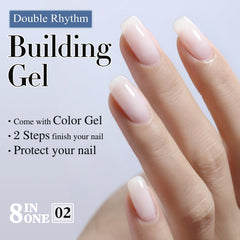 Double Rhythm nail extension being built with gel showing strong structure benefit