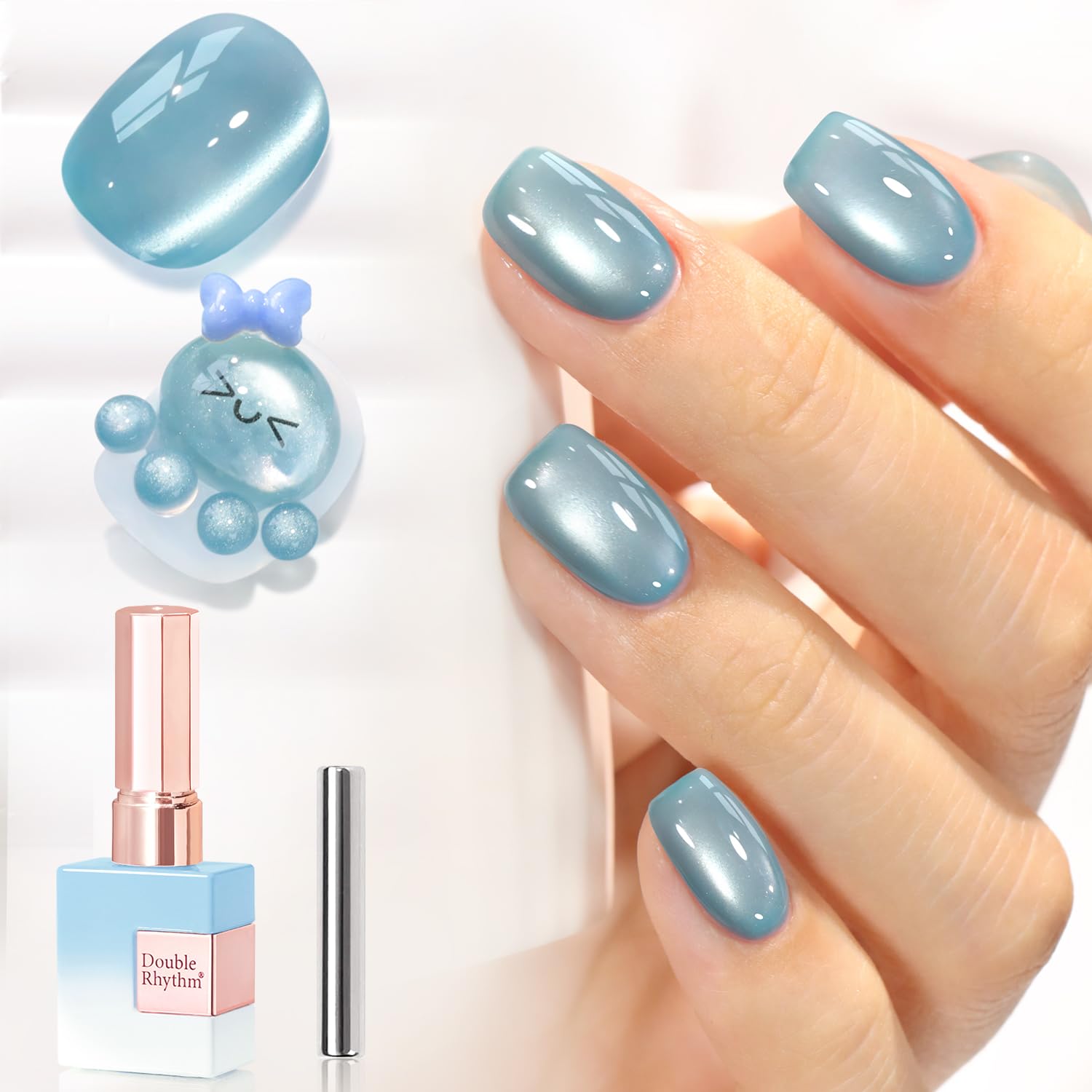 Double Rhythm bottle front view highlighting Mist Blue shimmer and 15ml size benefit