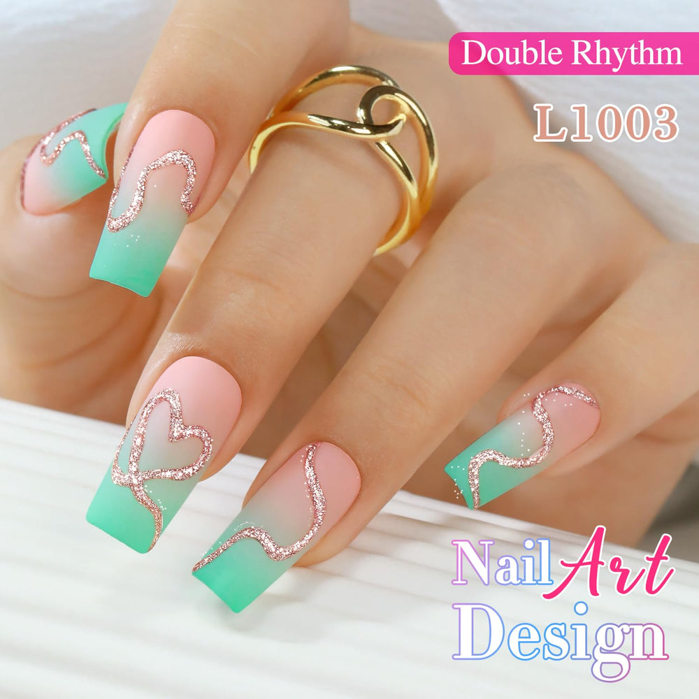 Double Rhythm nail art in use creating crisp metallic stripes