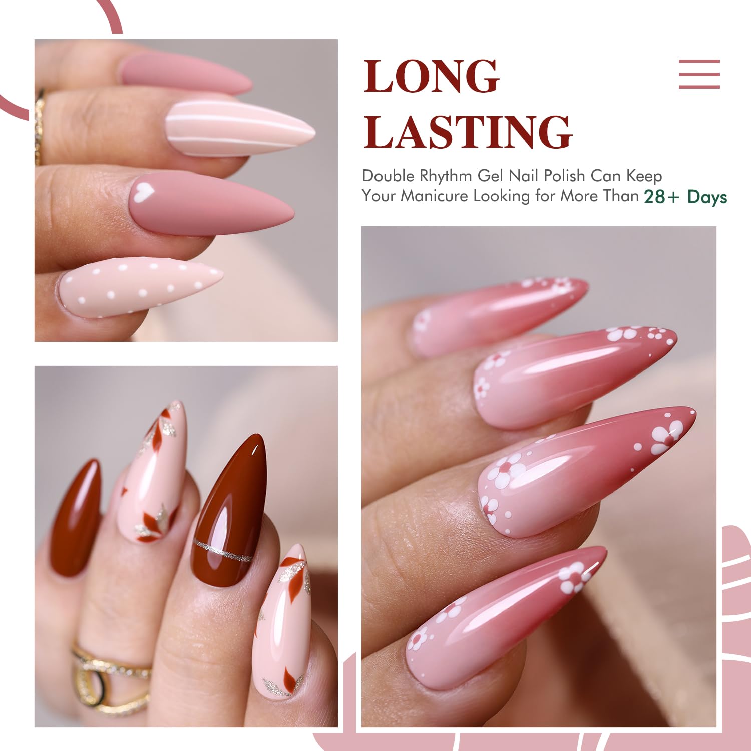 Double Rhythm nails in use on hand showing glossy milky-pastel manicure