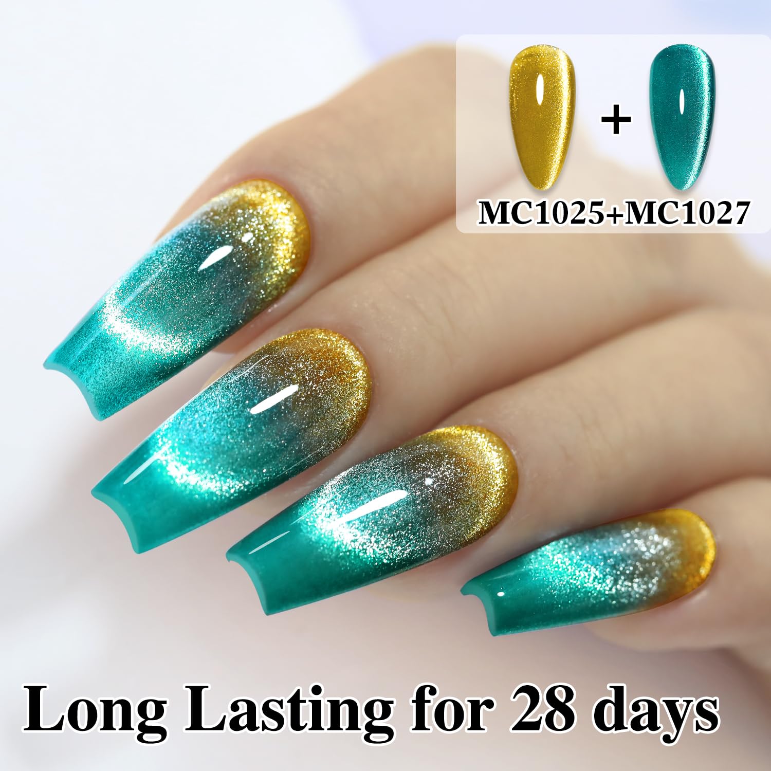 Double Rhythm before and after nails showing contrast and dramatic cat-eye result