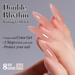 Double Rhythm before and after nail extension showing strengthened longer nails