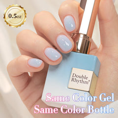 Double Rhythm nail swatch fan with gradient layers showing color options and layering benefit