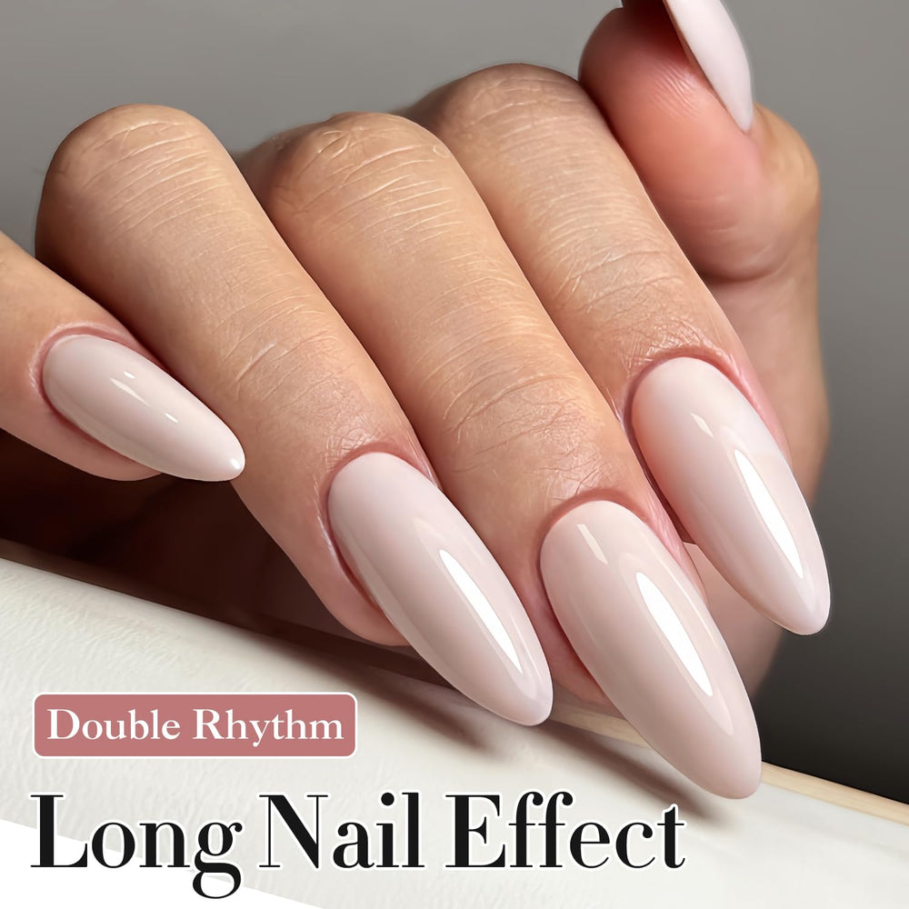 Double Rhythm nail swatch fan displays shade range and wearable nude tones