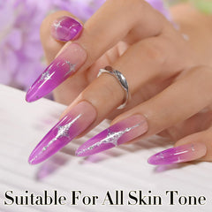 Double Rhythm nail swatch on hand illustrating soft pastel purple layers and wearable look