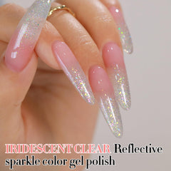 Double Rhythm nail swatch reflecting multiple light angles to show rainbow silver effect