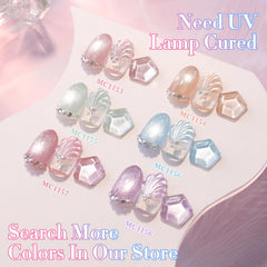 Double Rhythm swatch set on nail tips showing layered translucent shimmer benefits