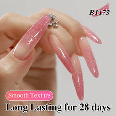 Double Rhythm nails in use cured under lamp for long-lasting wear