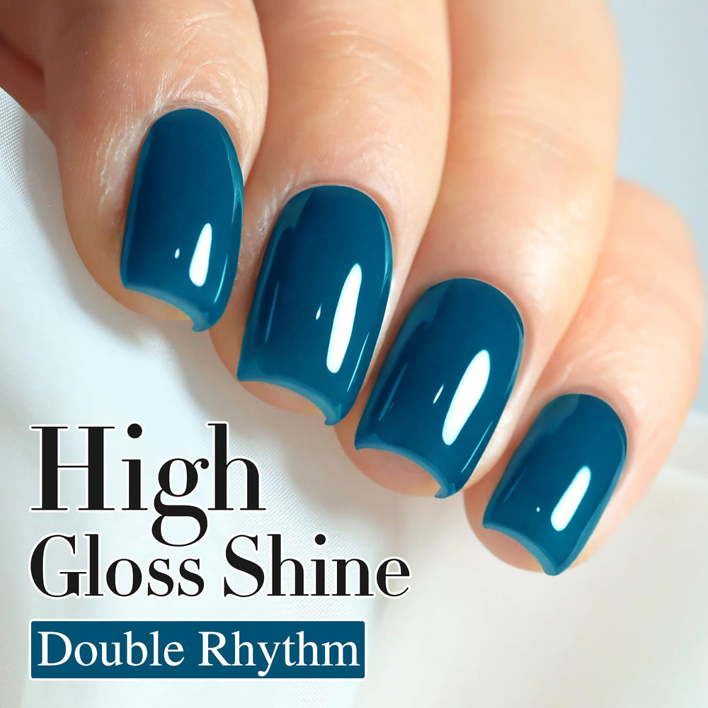 Double Rhythm nails painted Pure Sheer Blue on hand showing salon-quality shine