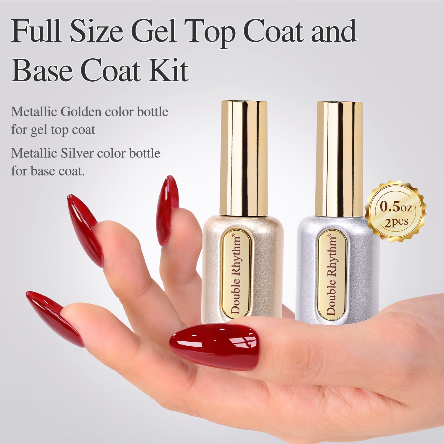 Double Rhythm no-wipe top-coated nail showing high-gloss durability