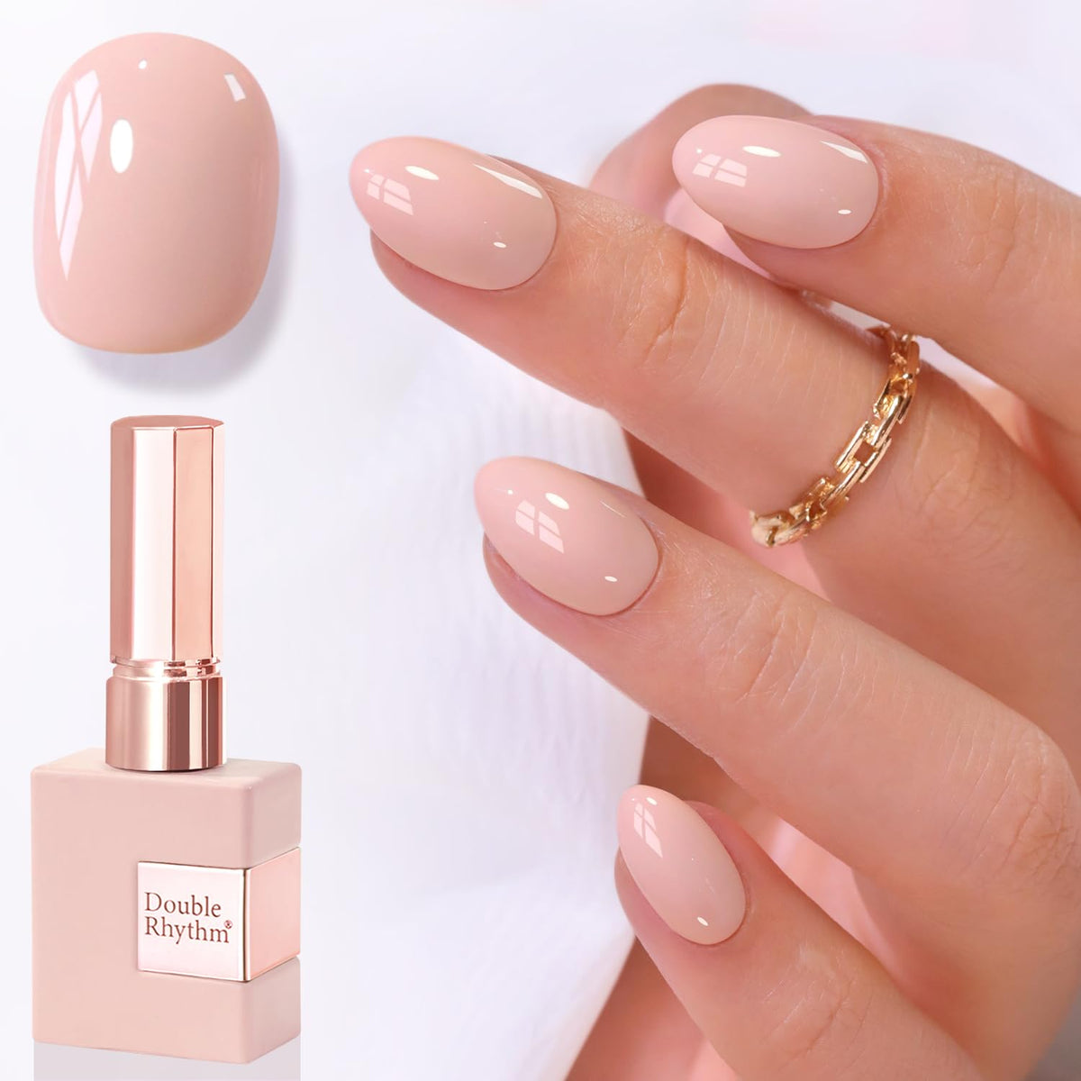 Double Rhythm front bottle showing neutral nude shade and label benefits