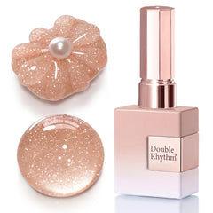 Double Rhythm front bottle view showing nude pink glitter polish, easy-gloss finish