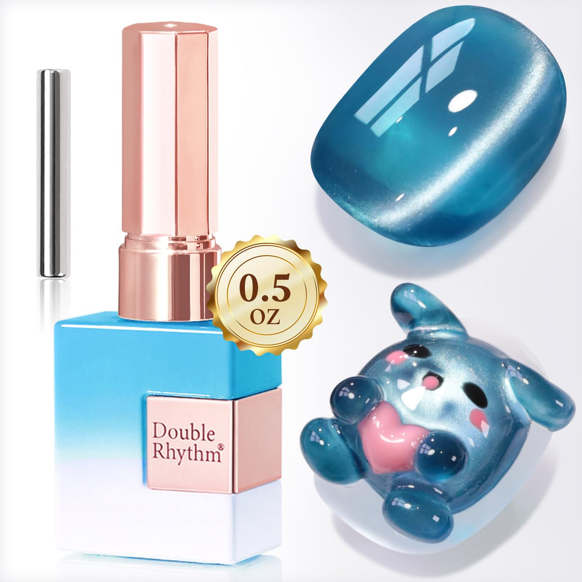 Double Rhythm front bottle showing ocean blue shade and label benefit salon quality